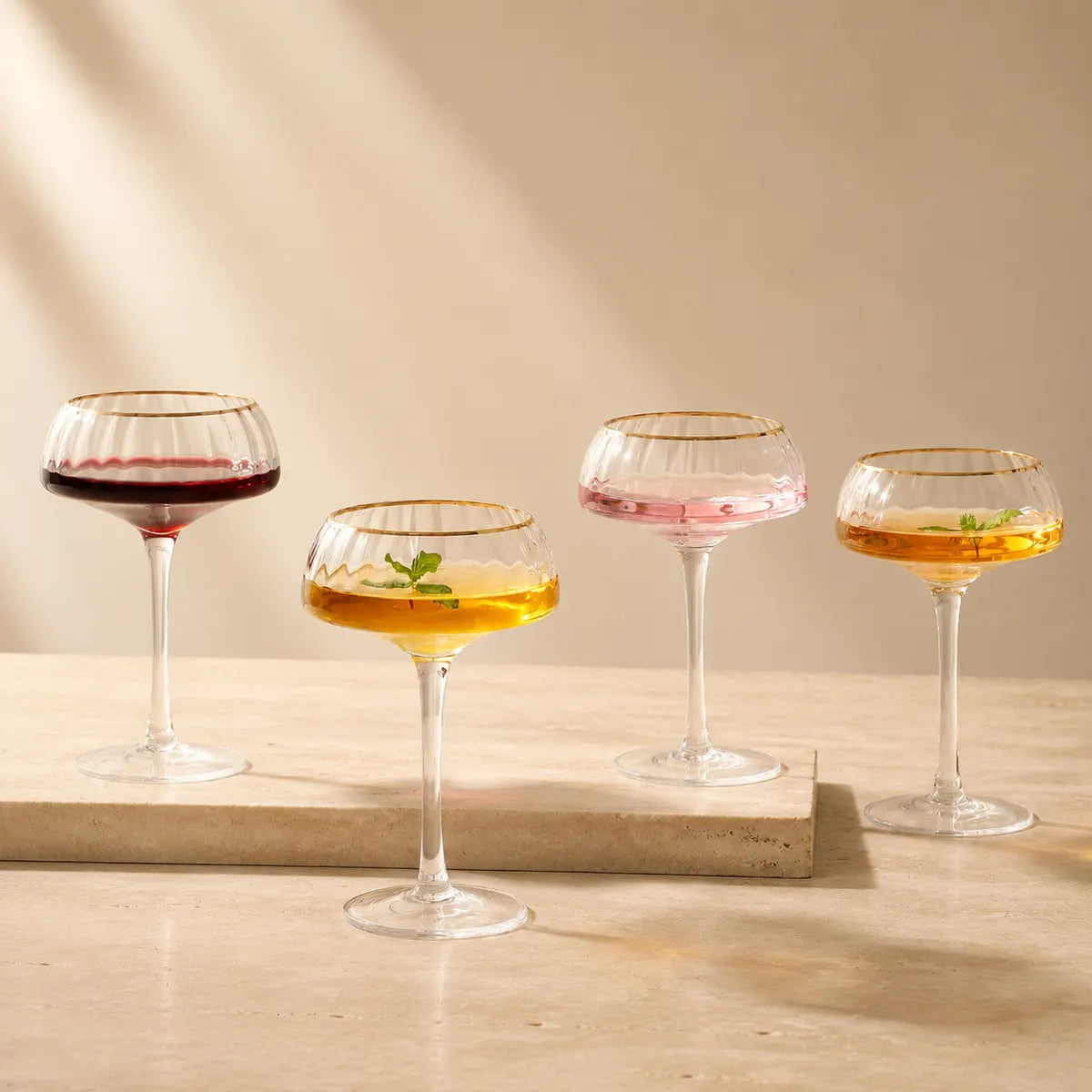 Morveniq Gold-Rim Coupe Glasses Set
