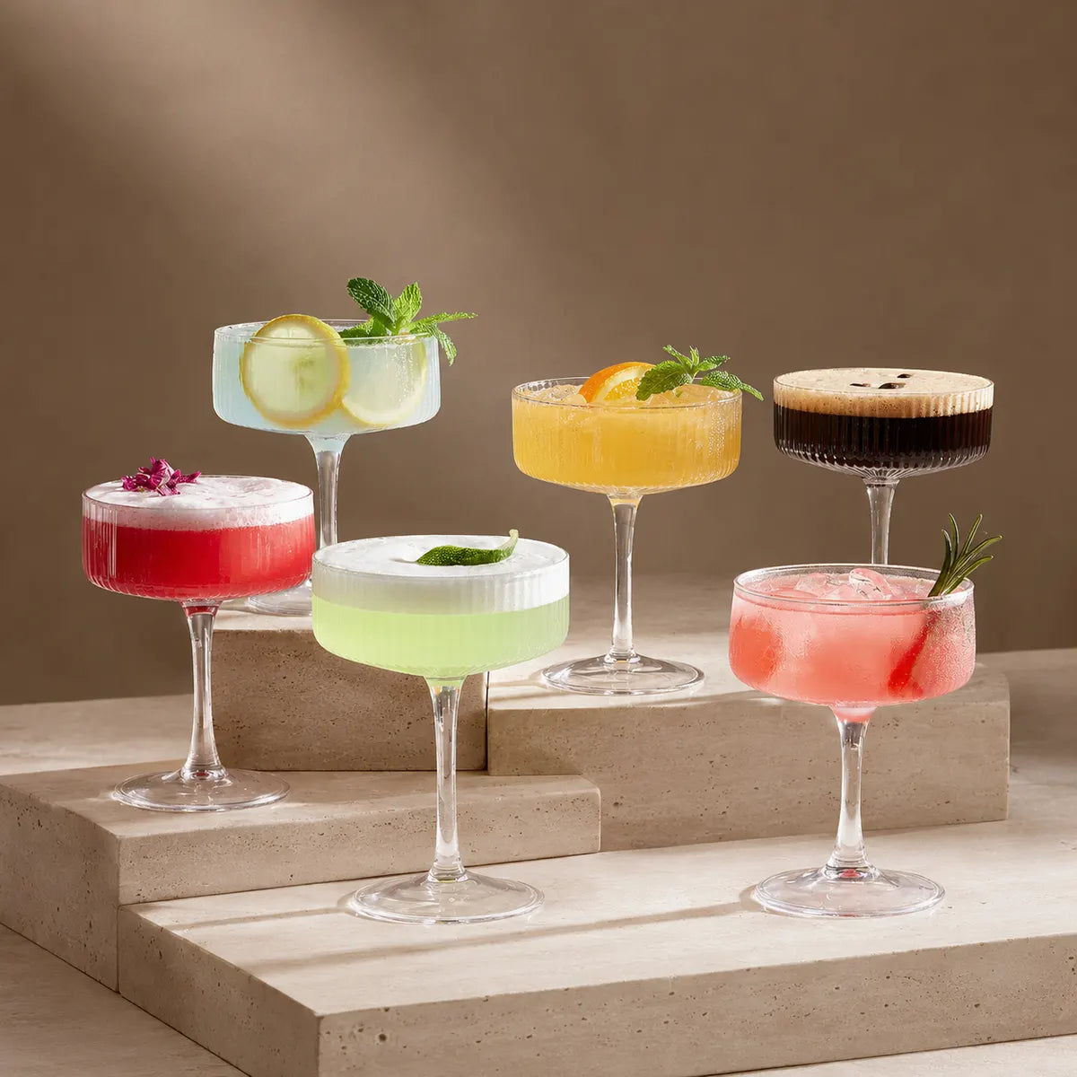 Morveniq 4-Piece Ribbed Coupe Glasses