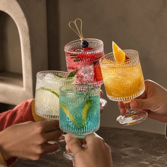 Morveniq 8oz Embossed Wine Goblets